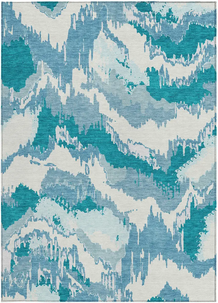 Teal Blue Sky Blue And Aqua Abstract Washable Indoor Outdoor Area Rug Photo 8