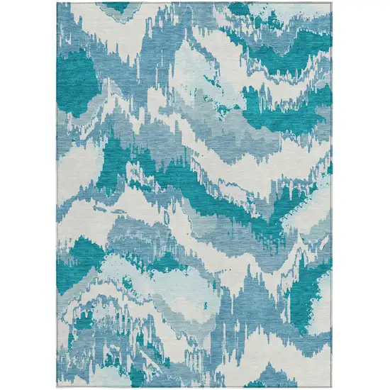 Teal Blue Sky Blue And Aqua Abstract Washable Indoor Outdoor Area Rug Photo 8