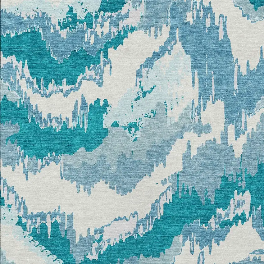 Teal Blue Sky Blue And Aqua Abstract Washable Indoor Outdoor Area Rug Photo 7
