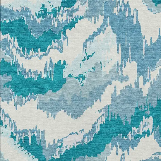 Teal Blue Sky Blue And Aqua Abstract Washable Indoor Outdoor Area Rug Photo 7