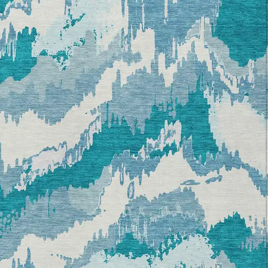 Teal Blue Sky Blue And Aqua Abstract Washable Indoor Outdoor Area Rug Photo 7