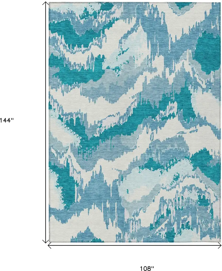 Teal Blue Sky Blue And Aqua Abstract Washable Indoor Outdoor Area Rug Photo 3