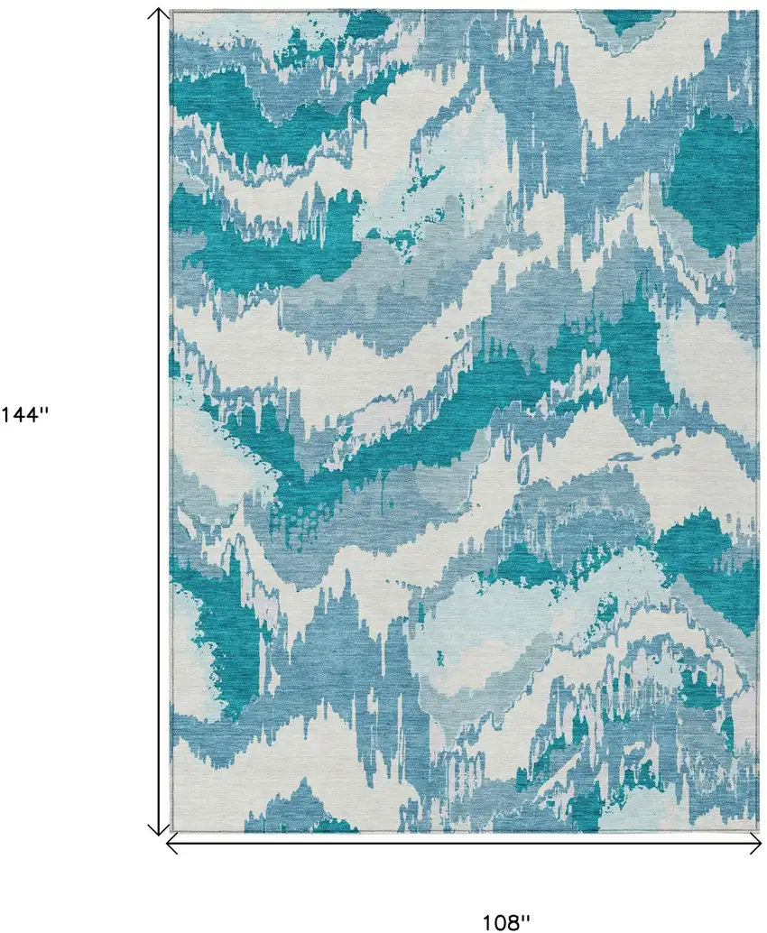 Teal Blue Sky Blue And Aqua Abstract Washable Indoor Outdoor Area Rug Photo 3