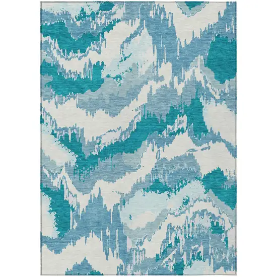 Teal Blue Sky Blue And Aqua Abstract Washable Indoor Outdoor Area Rug Photo 2