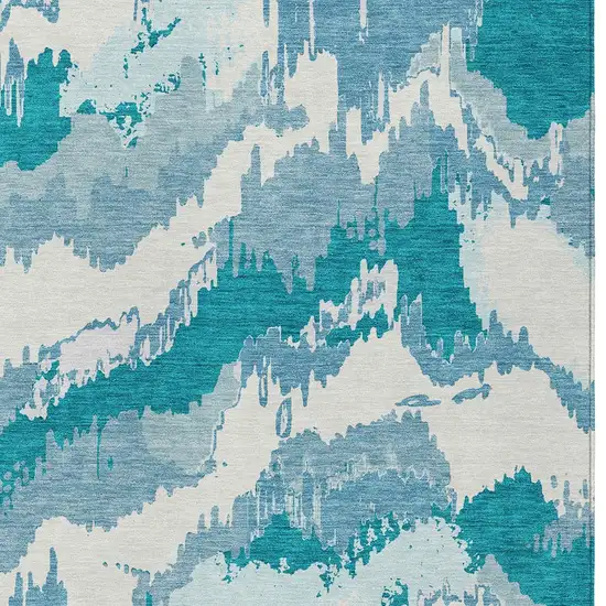 Teal Blue Sky Blue And Aqua Abstract Washable Indoor Outdoor Area Rug Photo 7