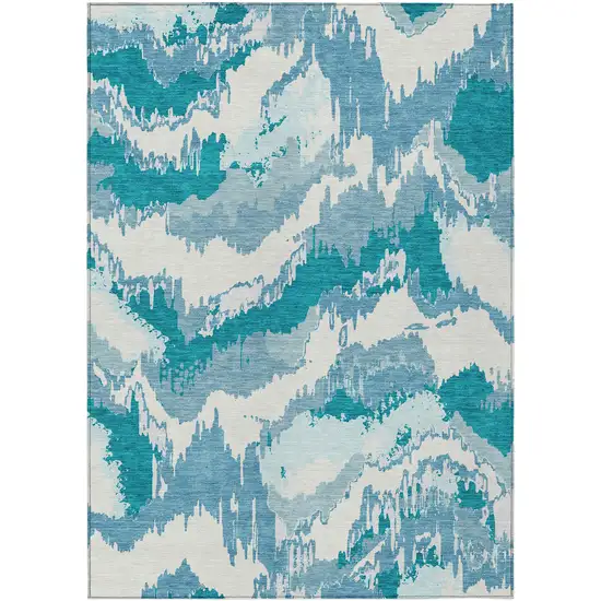 Teal Blue Sky Blue And Aqua Abstract Washable Indoor Outdoor Area Rug Photo 2