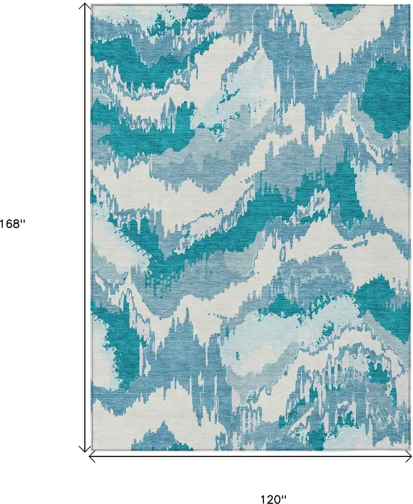 Teal Blue Sky Blue And Aqua Abstract Washable Indoor Outdoor Area Rug Photo 3