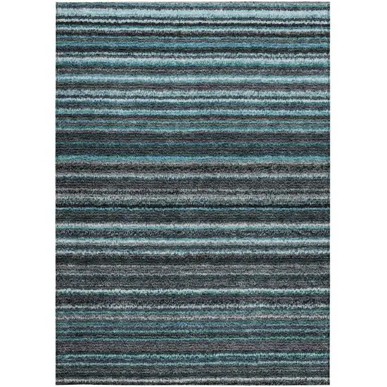 Teal Blue Sky Blue And Gray Striped Washable Indoor Outdoor Area Rug Photo 6