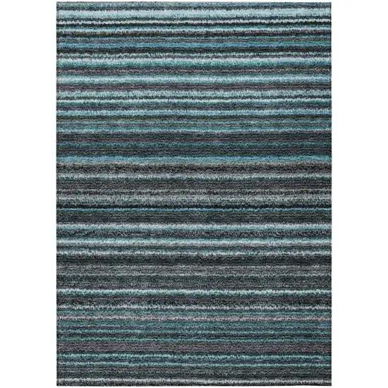 Teal Blue Sky Blue And Gray Striped Washable Indoor Outdoor Area Rug Photo 2