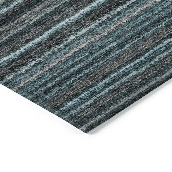 Teal Blue Sky Blue And Gray Striped Washable Indoor Outdoor Area Rug Photo 5