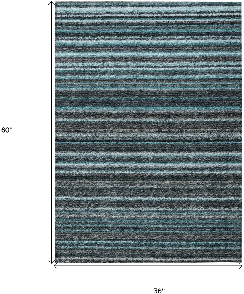 Teal Blue Sky Blue And Gray Striped Washable Indoor Outdoor Area Rug Photo 3