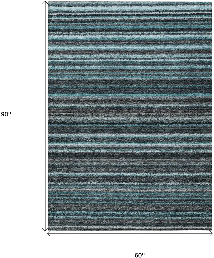 Teal Blue Sky Blue And Gray Striped Washable Indoor Outdoor Area Rug Photo 3