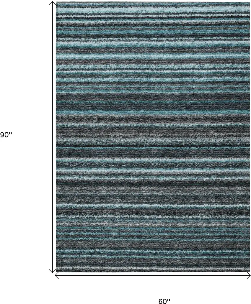 Teal Blue Sky Blue And Gray Striped Washable Indoor Outdoor Area Rug Photo 3