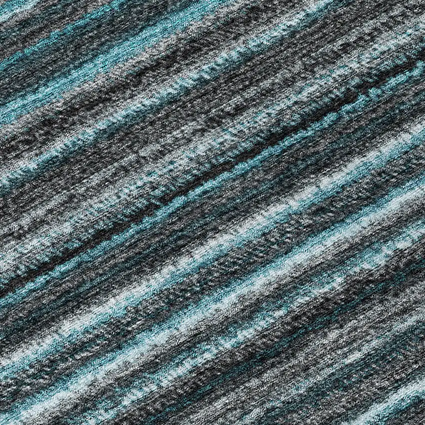 Teal Blue Sky Blue And Gray Striped Washable Indoor Outdoor Area Rug Photo 7