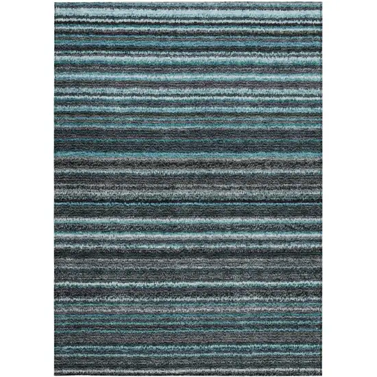 Teal Blue Sky Blue And Gray Striped Washable Indoor Outdoor Area Rug Photo 6