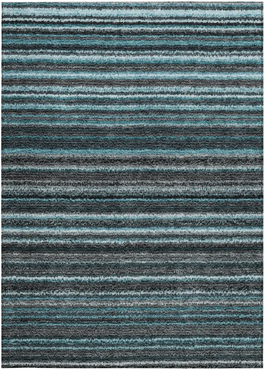 Teal Blue Sky Blue And Gray Striped Washable Indoor Outdoor Area Rug Photo 6