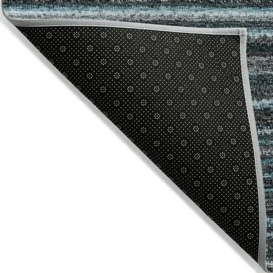 Teal Blue Sky Blue And Gray Striped Washable Indoor Outdoor Area Rug Photo 4