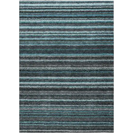 Teal Blue Sky Blue And Gray Striped Washable Indoor Outdoor Area Rug Photo 2