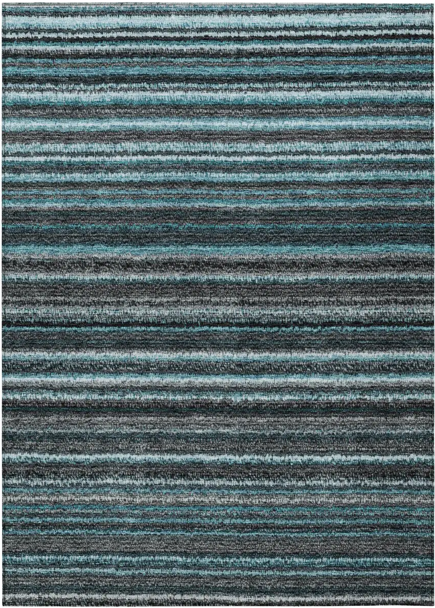 Teal Blue Sky Blue And Gray Striped Washable Indoor Outdoor Area Rug Photo 2