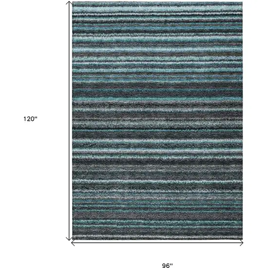 Teal Blue Sky Blue And Gray Striped Washable Indoor Outdoor Area Rug Photo 3