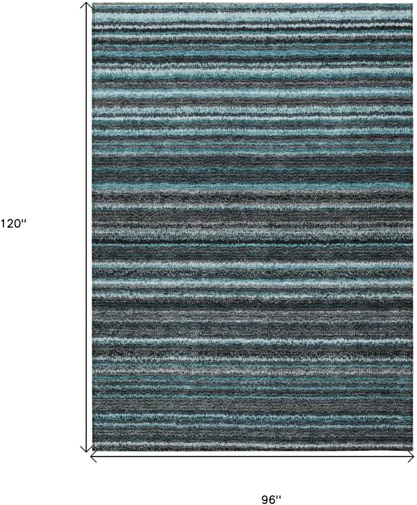 Teal Blue Sky Blue And Gray Striped Washable Indoor Outdoor Area Rug Photo 3