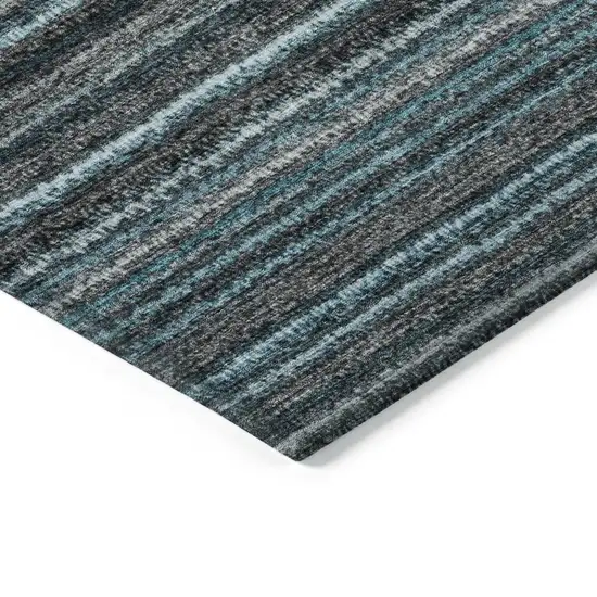 Teal Blue Sky Blue And Gray Striped Washable Indoor Outdoor Area Rug Photo 4