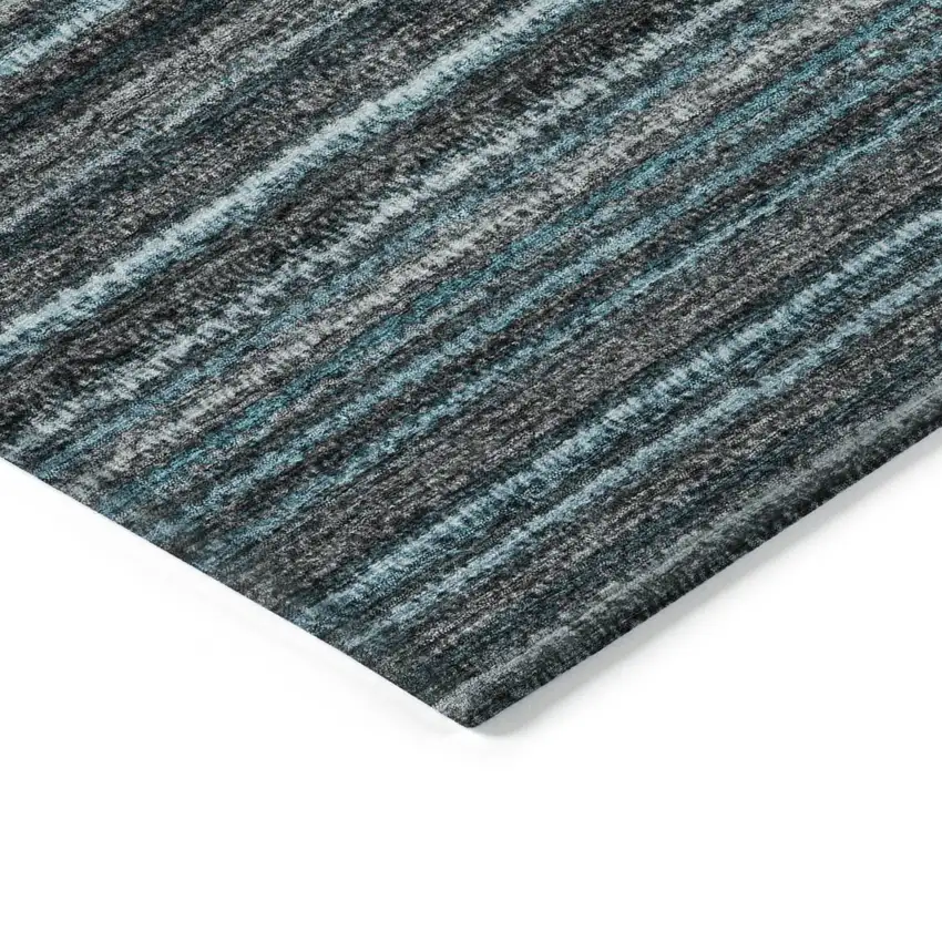 Teal Blue Sky Blue And Gray Striped Washable Indoor Outdoor Area Rug Photo 4