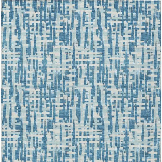 Teal Blue Sky Blue And Ivory Abstract Washable Indoor Outdoor Area Rug Photo 6