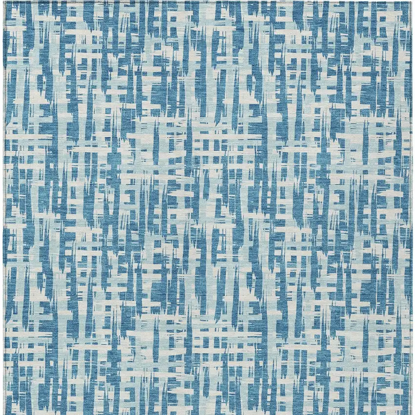 Teal Blue Sky Blue And Ivory Abstract Washable Indoor Outdoor Area Rug Photo 6