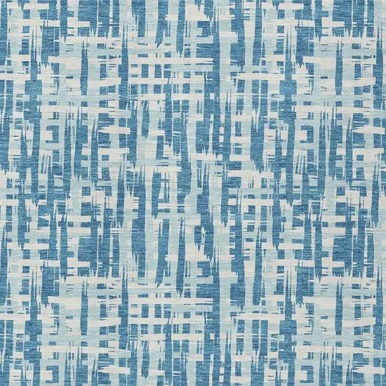 Teal Blue Sky Blue And Ivory Abstract Washable Indoor Outdoor Area Rug Photo 5