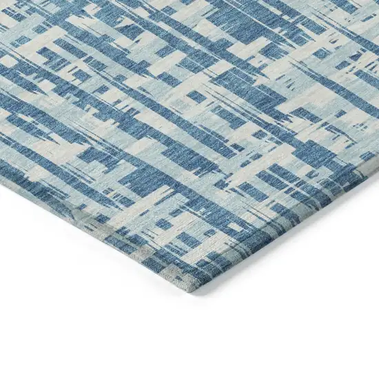Teal Blue Sky Blue And Ivory Abstract Washable Indoor Outdoor Area Rug Photo 4