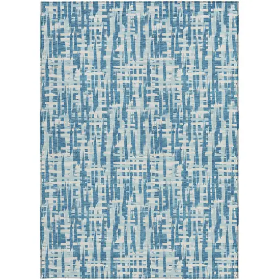 Teal Blue Sky Blue And Ivory Abstract Washable Indoor Outdoor Area Rug Photo 6