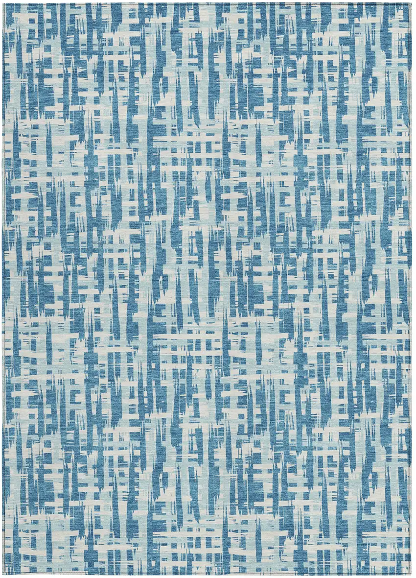 Teal Blue Sky Blue And Ivory Abstract Washable Indoor Outdoor Area Rug Photo 6