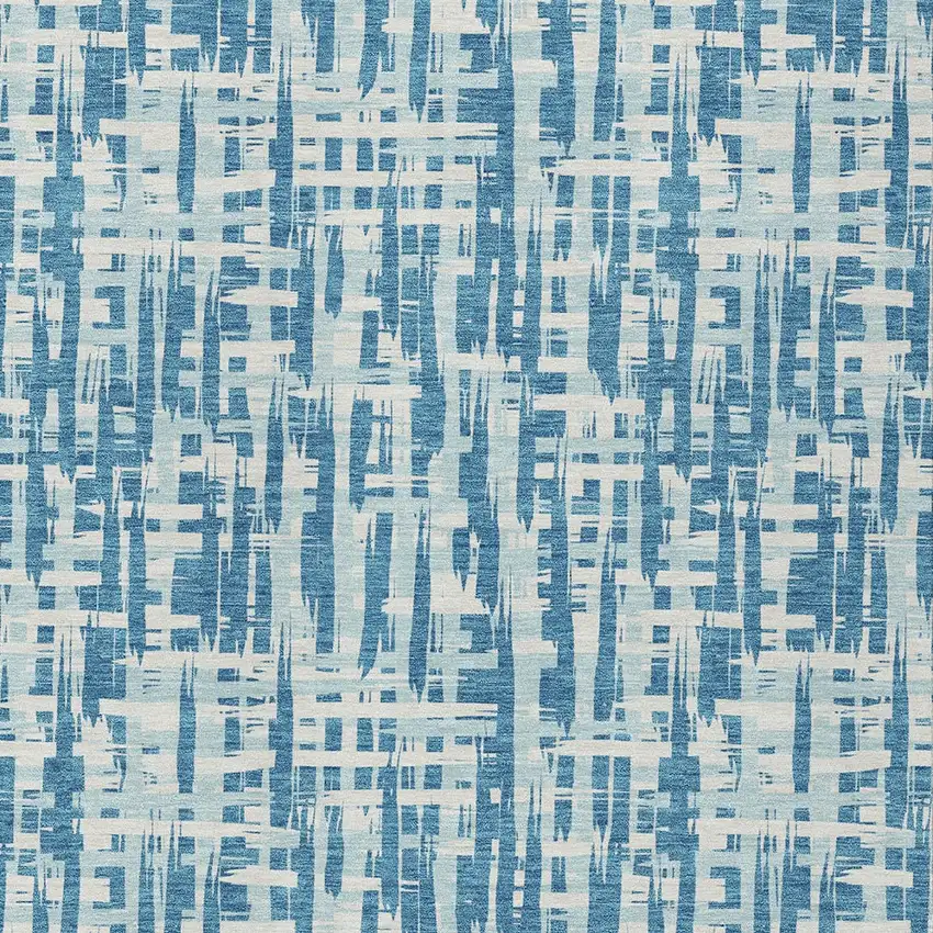 Teal Blue Sky Blue And Ivory Abstract Washable Indoor Outdoor Area Rug Photo 5