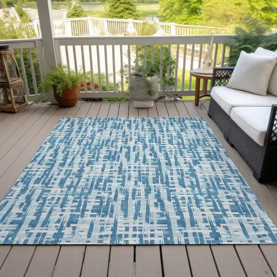 Teal Blue Sky Blue And Ivory Abstract Washable Indoor Outdoor Area Rug Photo 7