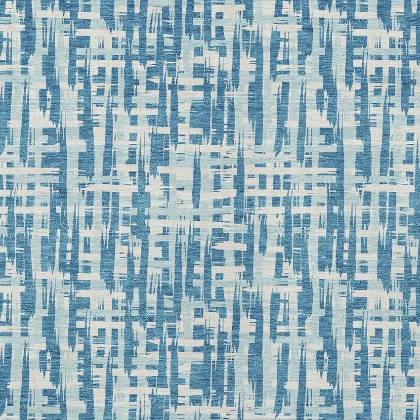 Teal Blue Sky Blue And Ivory Abstract Washable Indoor Outdoor Area Rug Photo 5