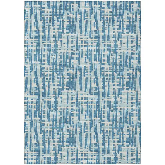 Teal Blue Sky Blue And Ivory Abstract Washable Indoor Outdoor Area Rug Photo 2