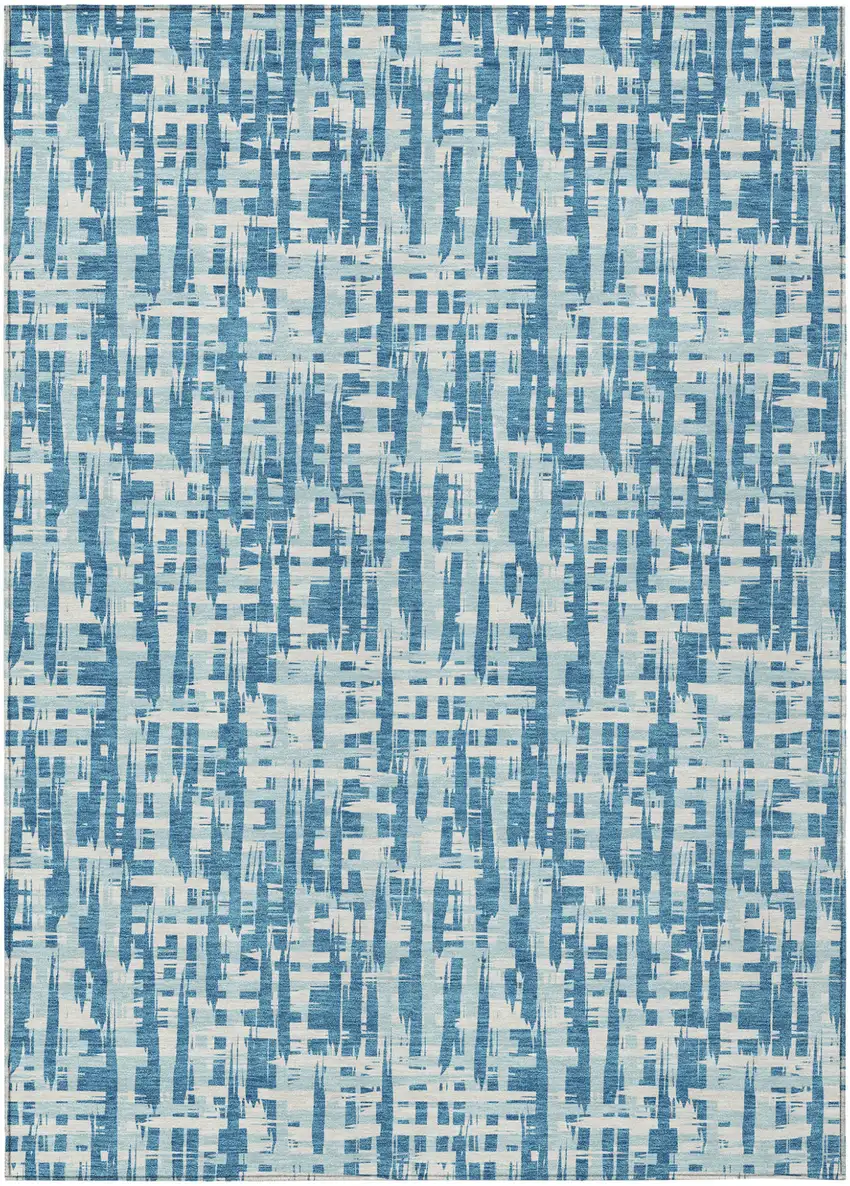 Teal Blue Sky Blue And Ivory Abstract Washable Indoor Outdoor Area Rug Photo 2