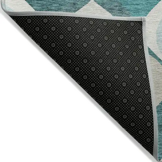 Teal Blue Sky Blue And Ivory Ogee Washable Indoor Outdoor Area Rug Photo 2