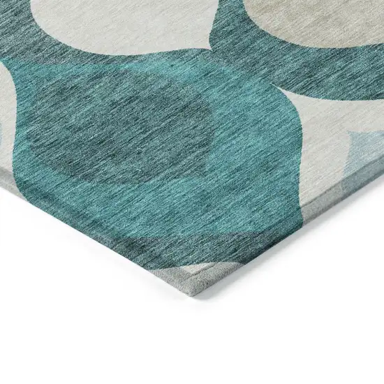 Teal Blue Sky Blue And Ivory Ogee Washable Indoor Outdoor Area Rug Photo 3