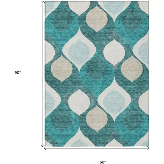 Teal Blue Sky Blue And Ivory Ogee Washable Indoor Outdoor Area Rug Photo 7