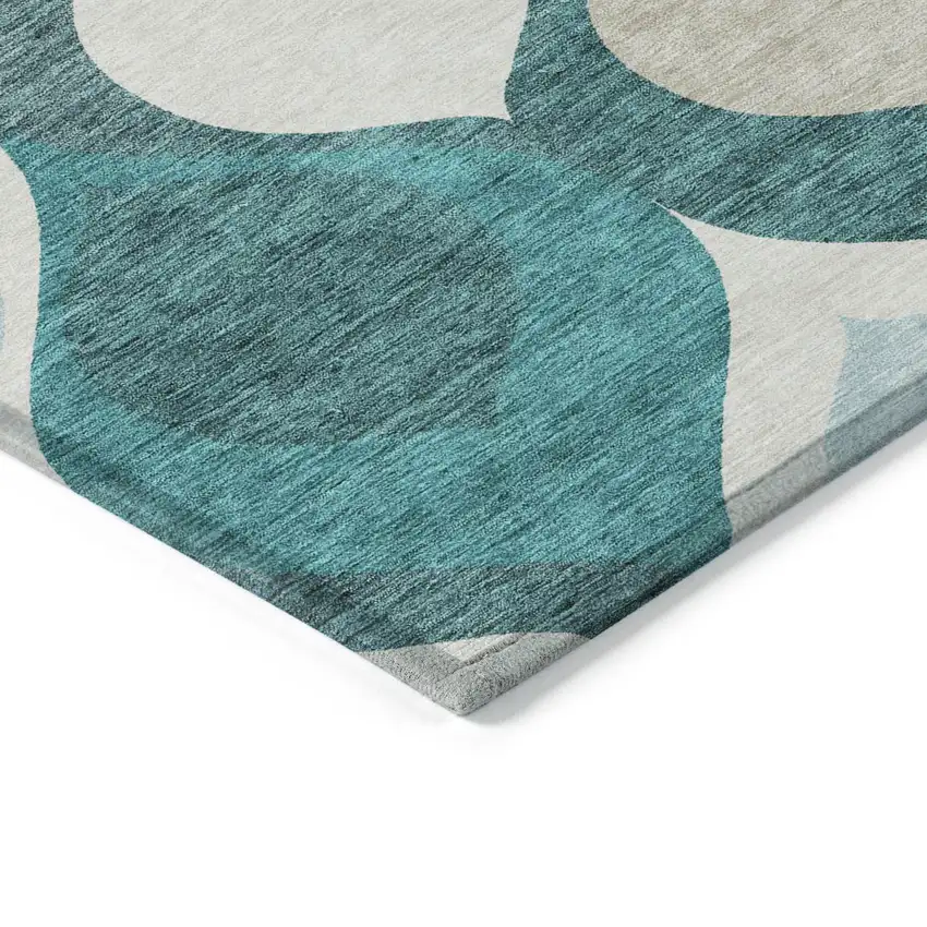 Teal Blue Sky Blue And Ivory Ogee Washable Indoor Outdoor Area Rug Photo 3