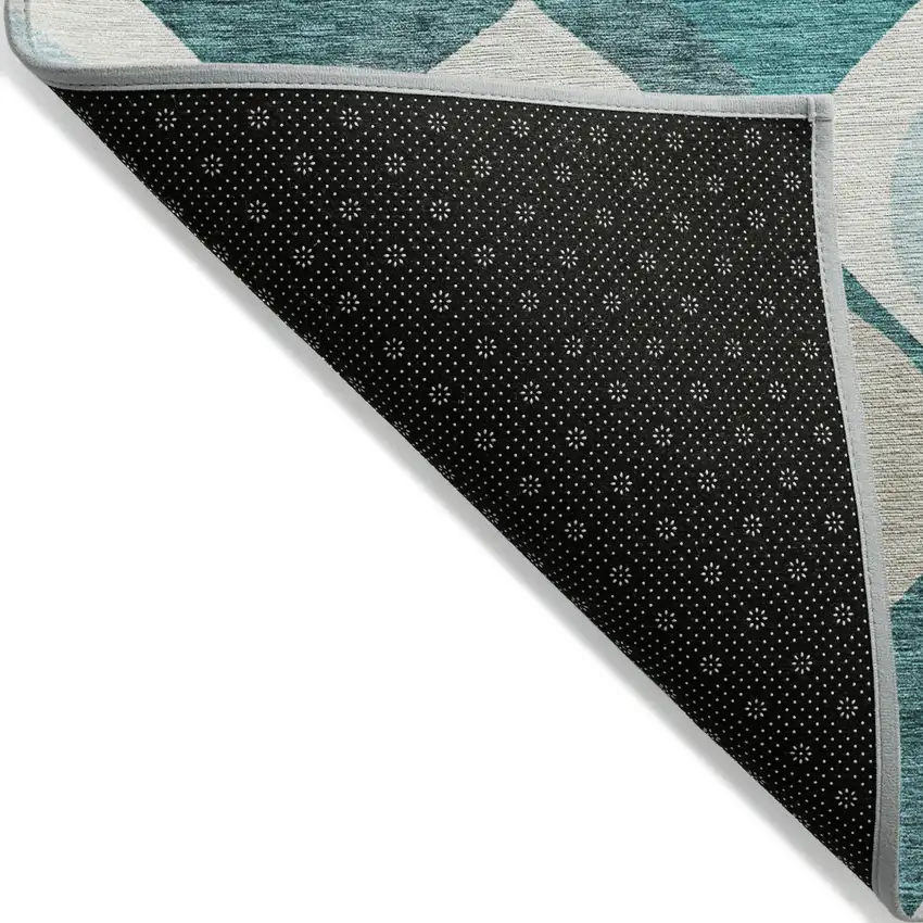 Teal Blue Sky Blue And Ivory Ogee Washable Indoor Outdoor Area Rug Photo 2