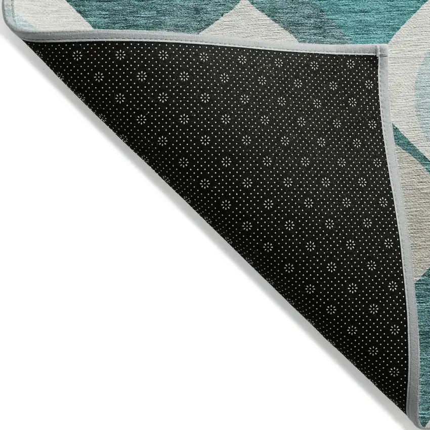 Teal Blue Sky Blue And Ivory Ogee Washable Indoor Outdoor Area Rug Photo 2