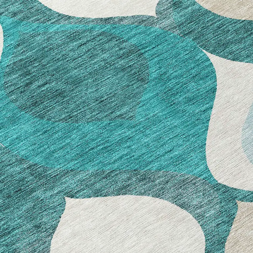 Teal Blue Sky Blue And Ivory Ogee Washable Indoor Outdoor Area Rug Photo 4