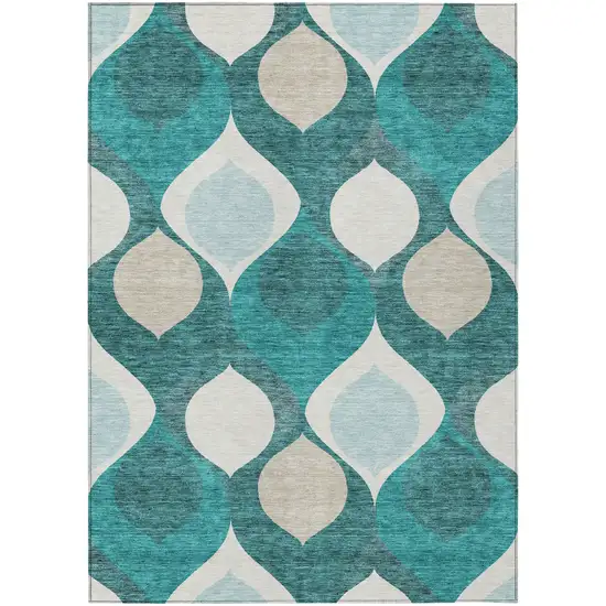 Teal Blue Sky Blue And Ivory Ogee Washable Indoor Outdoor Area Rug Photo 2