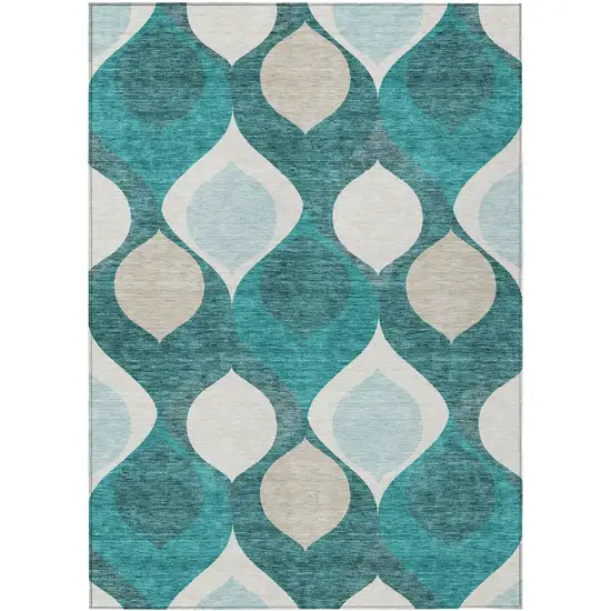 Teal Blue Sky Blue And Ivory Ogee Washable Indoor Outdoor Area Rug Photo 1