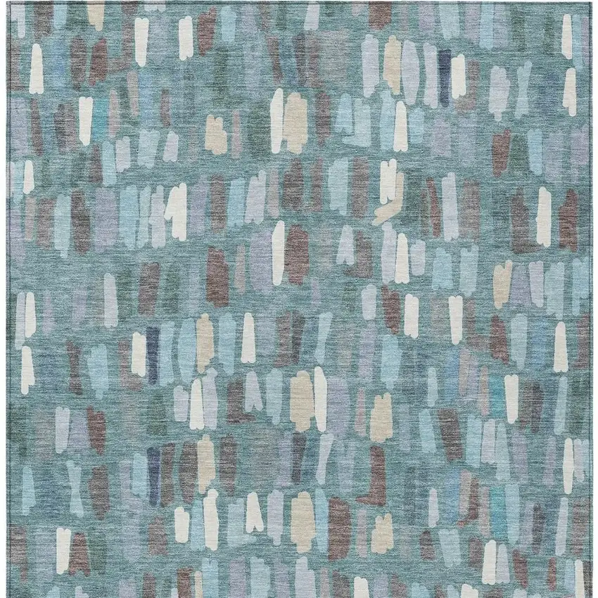 Teal Blue Taupe And Beige Striped Washable Indoor Outdoor Area Rug Photo 3