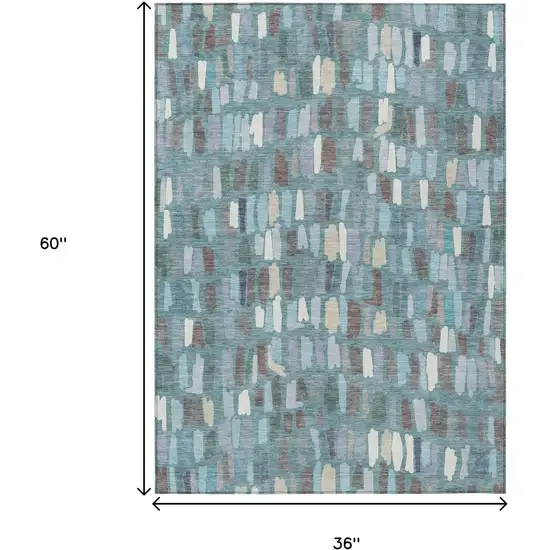 Teal Blue Taupe And Beige Striped Washable Indoor Outdoor Area Rug Photo 7
