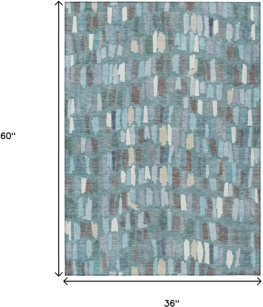 Teal Blue Taupe And Beige Striped Washable Indoor Outdoor Area Rug Photo 7